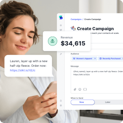 Woman receives a business sms from an ecommerce brand