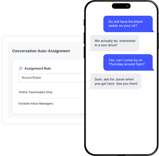 Business text messaging conversation between a salesperson and a customer