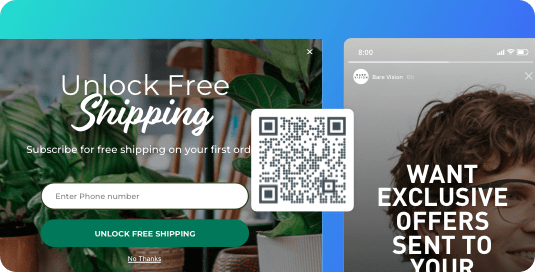 Example of SlickText list growth tools including QR codes, website popups, and tap-to-join links