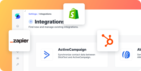 SMS marketing integrations including HubSpot, Zapier, Shopify, and more