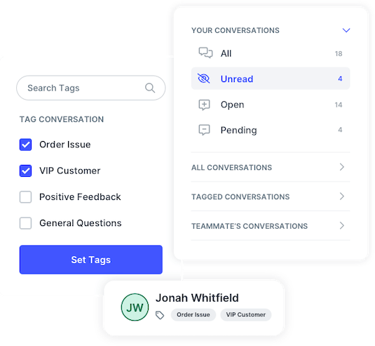 Conversations, tags, and statuses included in the SlickText shared inbox