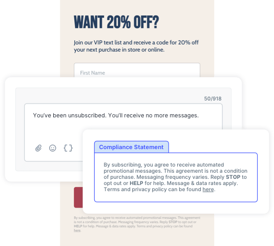 Example of an SMS compliance statement built into SlickText web forms