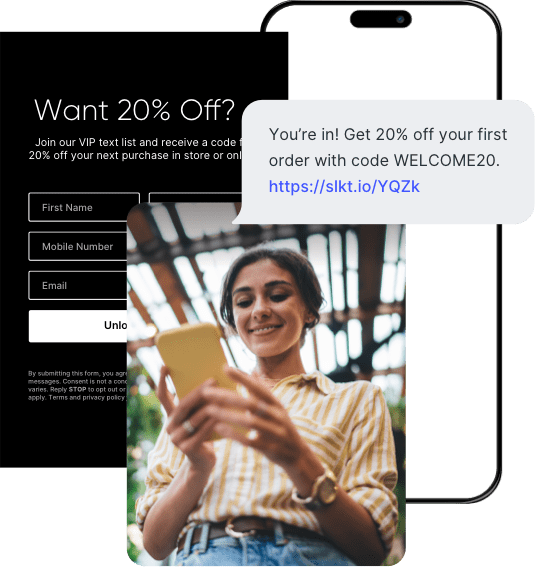 A customer signs up to receive texts through a company’s web form powered by SlickText