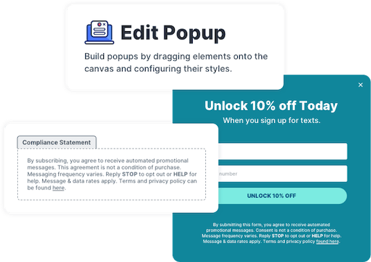 Compliance statement shown on website popups