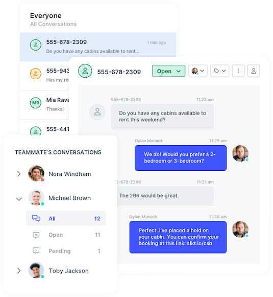 Example of a customer support SMS conversation in SlickText