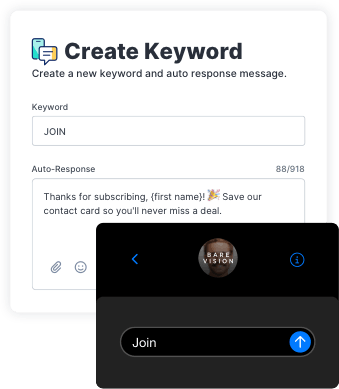 Image showing how to subscribe to an SMS list by sending a keyword to a brand’s phone number