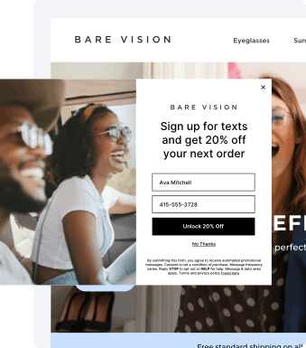 Example of website popups you can build with SlickText’s mass texting platform