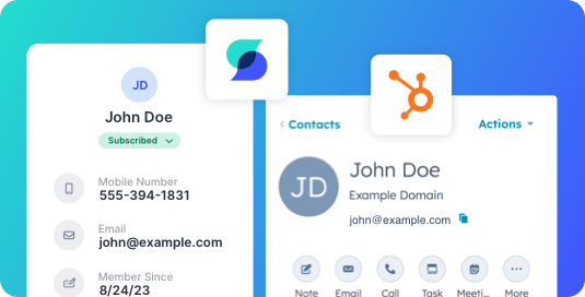 Graphic showing a two-way data sync between HubSpot and SlickText martech platforms