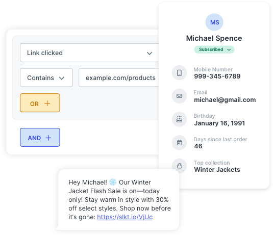 Example of SlickText segments based on Shopify buyer behavior