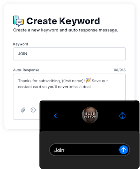 Example of a text-to-join keyword that allows ecommerce shoppers to sign up for text messages