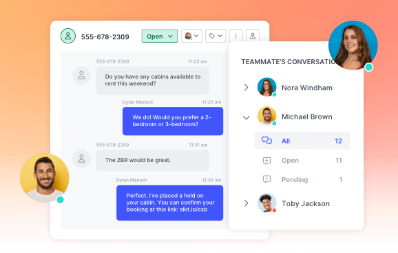 Example of the SlickText shared inbox for two-way texting and customer support SMS