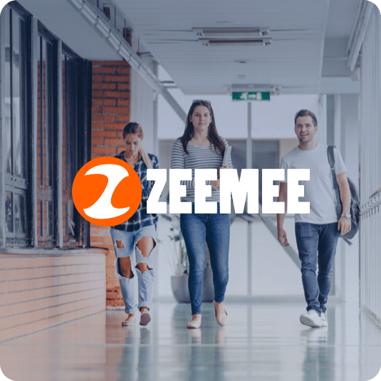 Photo of college students checking SMS alerts and downloading the ZeeMee app