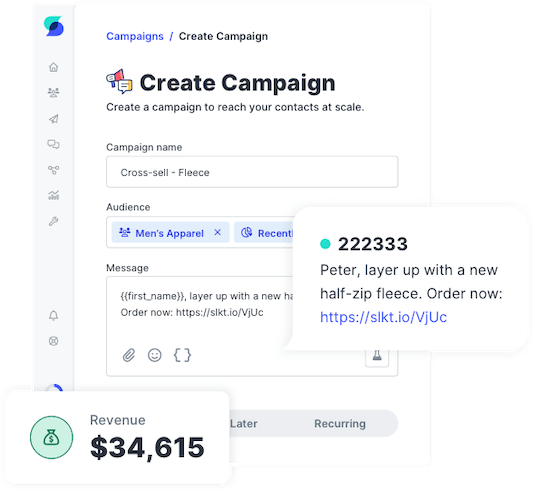 SlickText UI for sending a mass texting campaign to your audience
