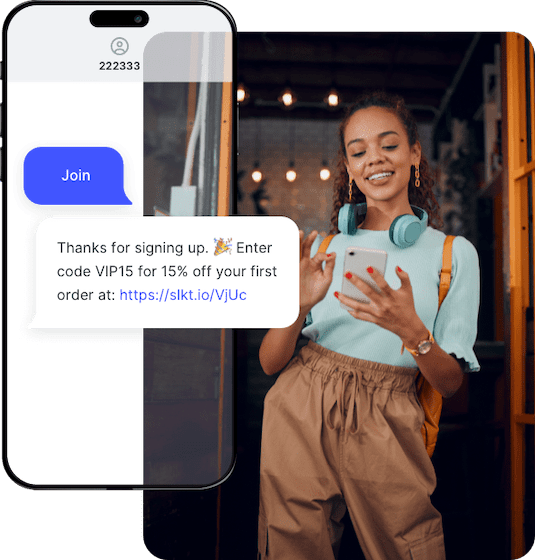 Customer signing up to receive SMS marketing campaigns by texting an SMS short code