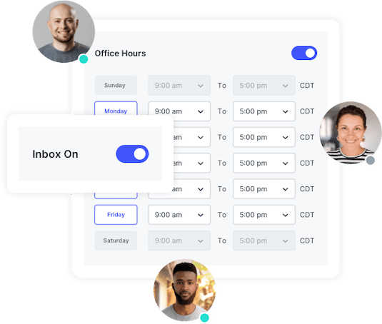 SlickText shared Inbox with customizable settings for office hours and a toggle to turn on two-way messaging.